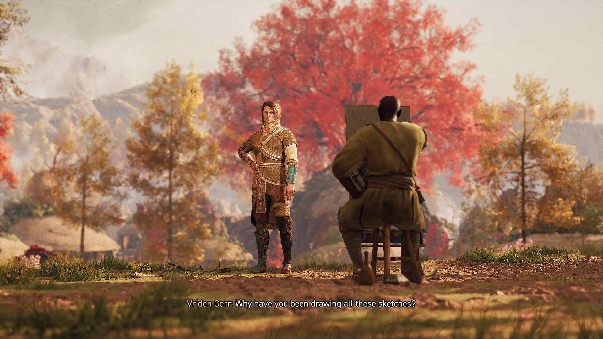 نمایی از GreedFall II که شخصیت اصلی را در حین نقاشی شدن نشان می‌دهد