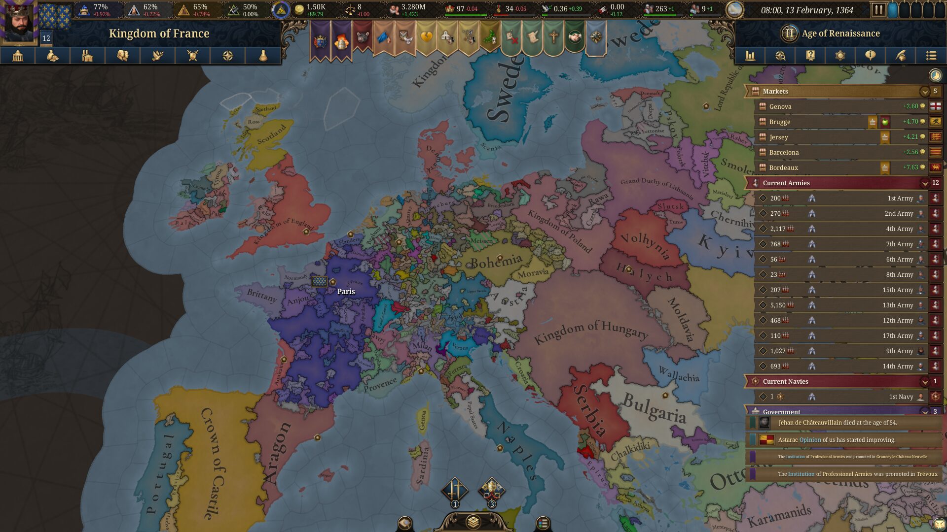 نقشه وسیع و تنوع کشور‌های Europa Universalis V